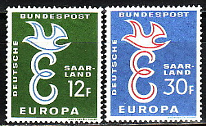 Саар, 1958, Европа СЕПТ, 2 марки с наклейкой